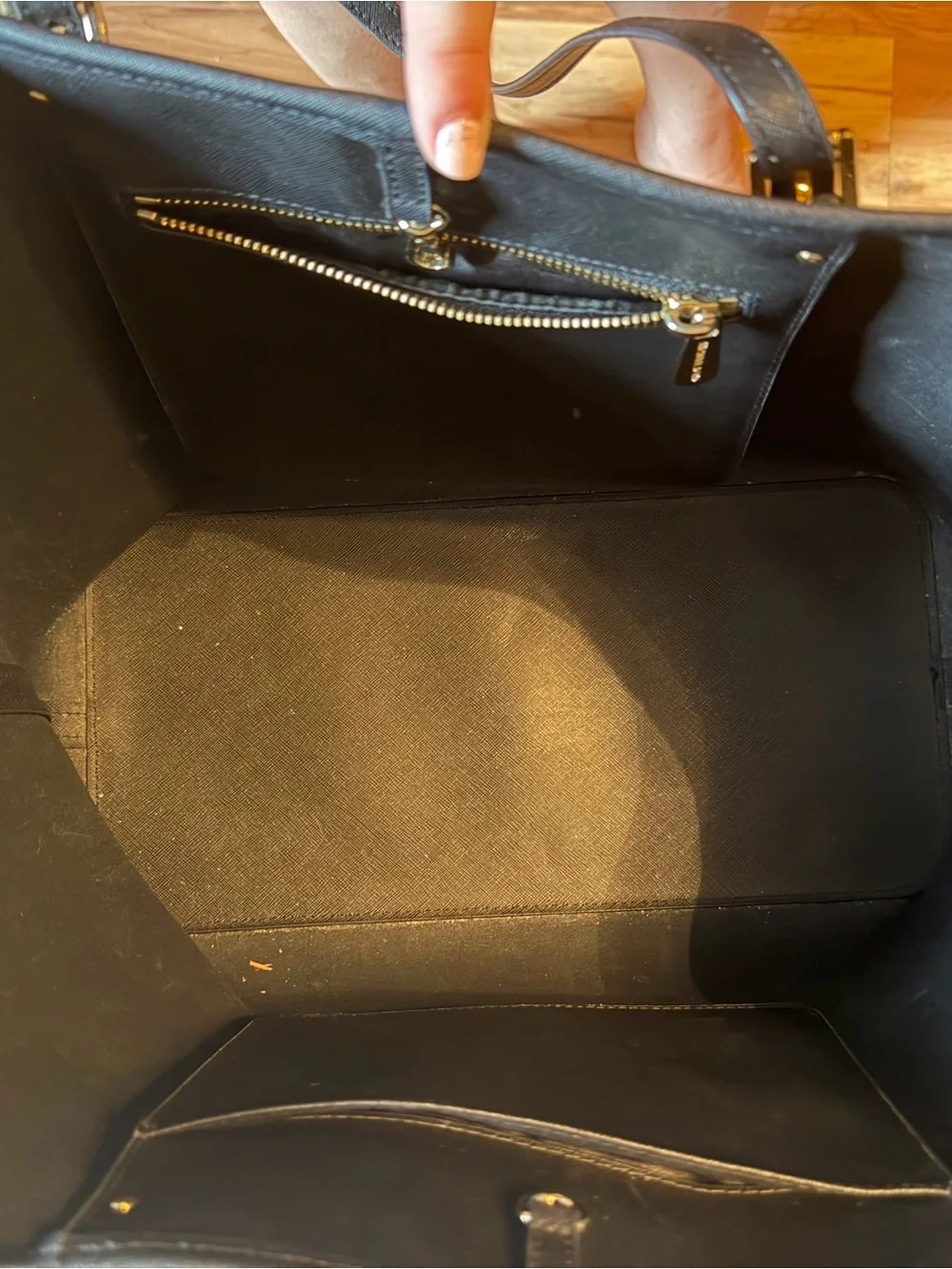 Michael Kors Black Saffiano Leather Tote with Gold Logo Charm